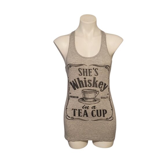 She's Whiskey In A Tea Cup Size Medium Gray Tank Jack Daniels Design Racerback - Picture 1 of 5